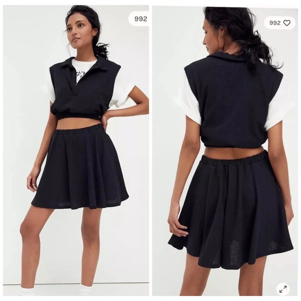 Free‎ People FP Beach Black Ace Terry Crop Top & Skort/Miniskirt Set Size Small